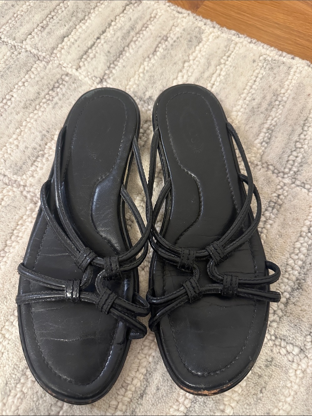 Tod's Black Knotted Strap Slide Sandals
